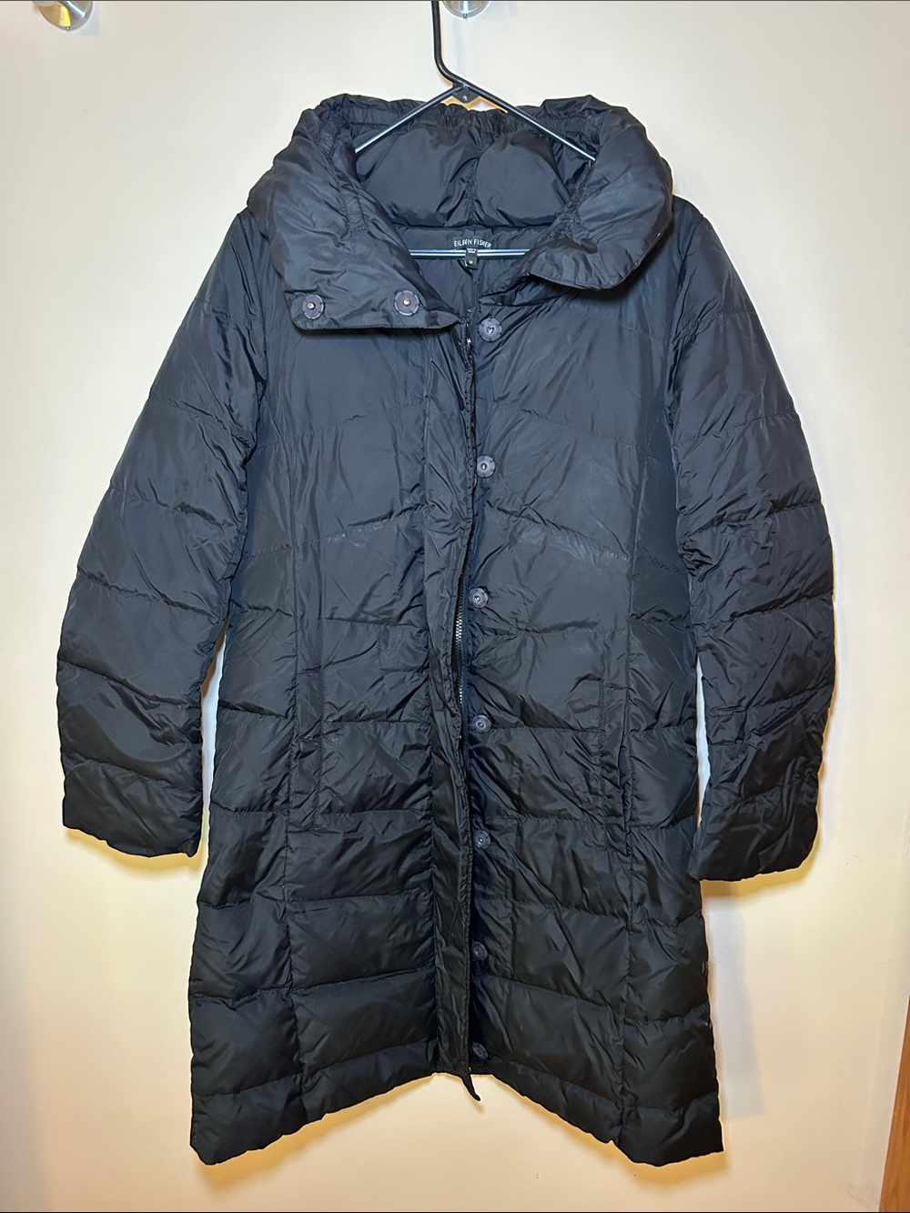 Eileen Fisher Duck down Black Long Quilted Puffer Coat M